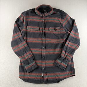 Rip Curl Flannel Shirt Mens Medium Black Red Green Striped Button Up Surf Skate